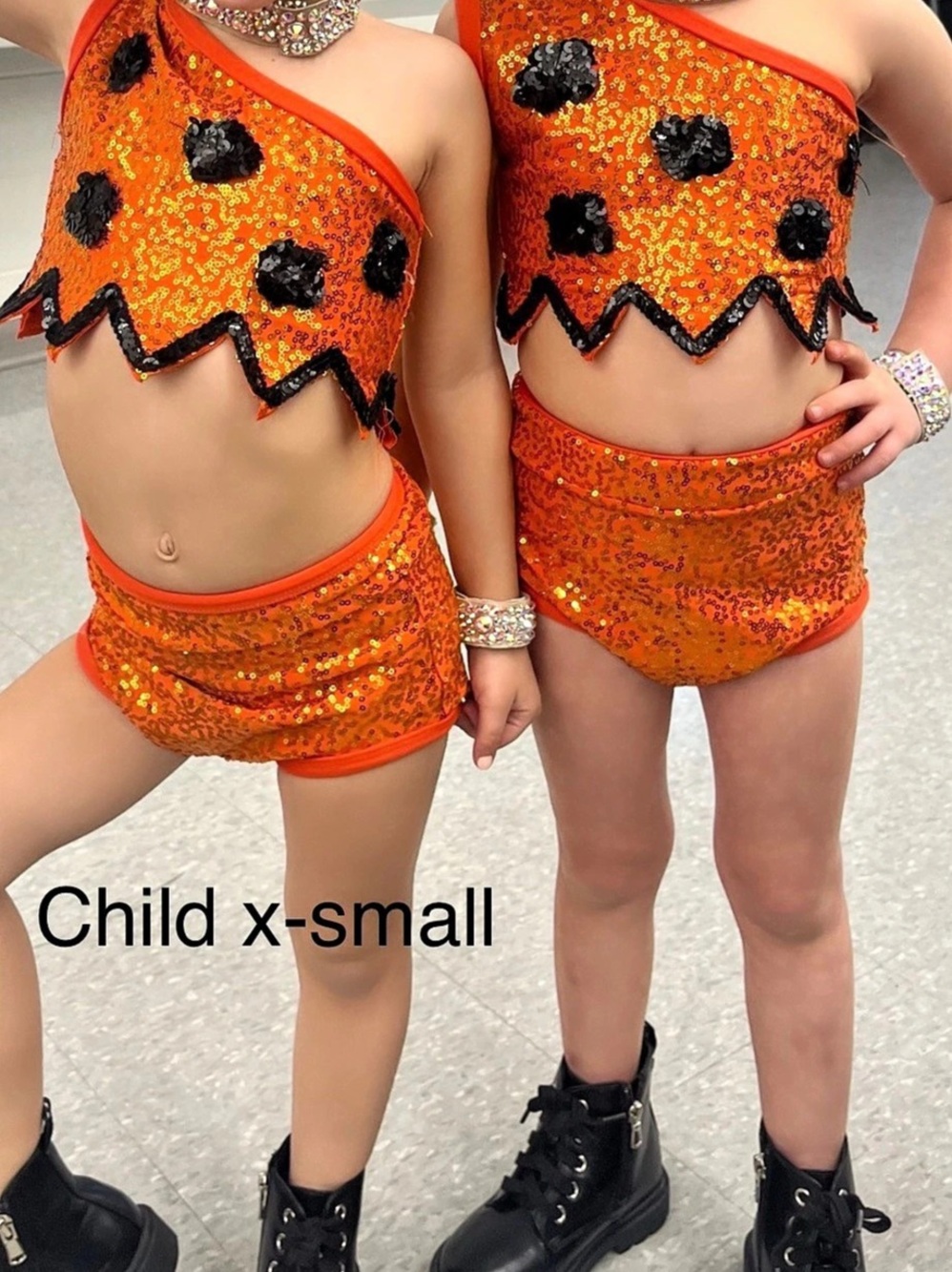Girls XS Orange Sequin Dance Costume Like New